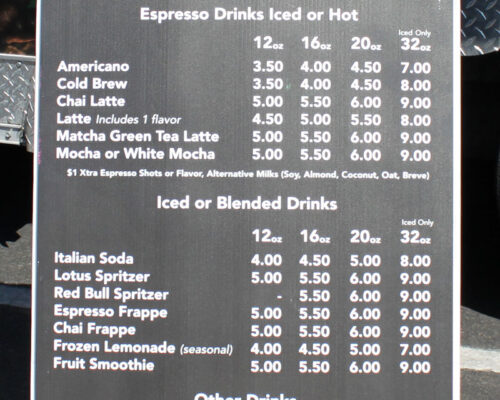Scotman Espresso Menu