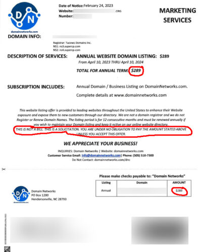 Scam invoice example