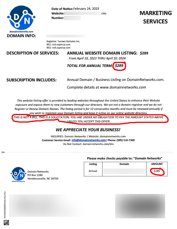 Scam invoice example